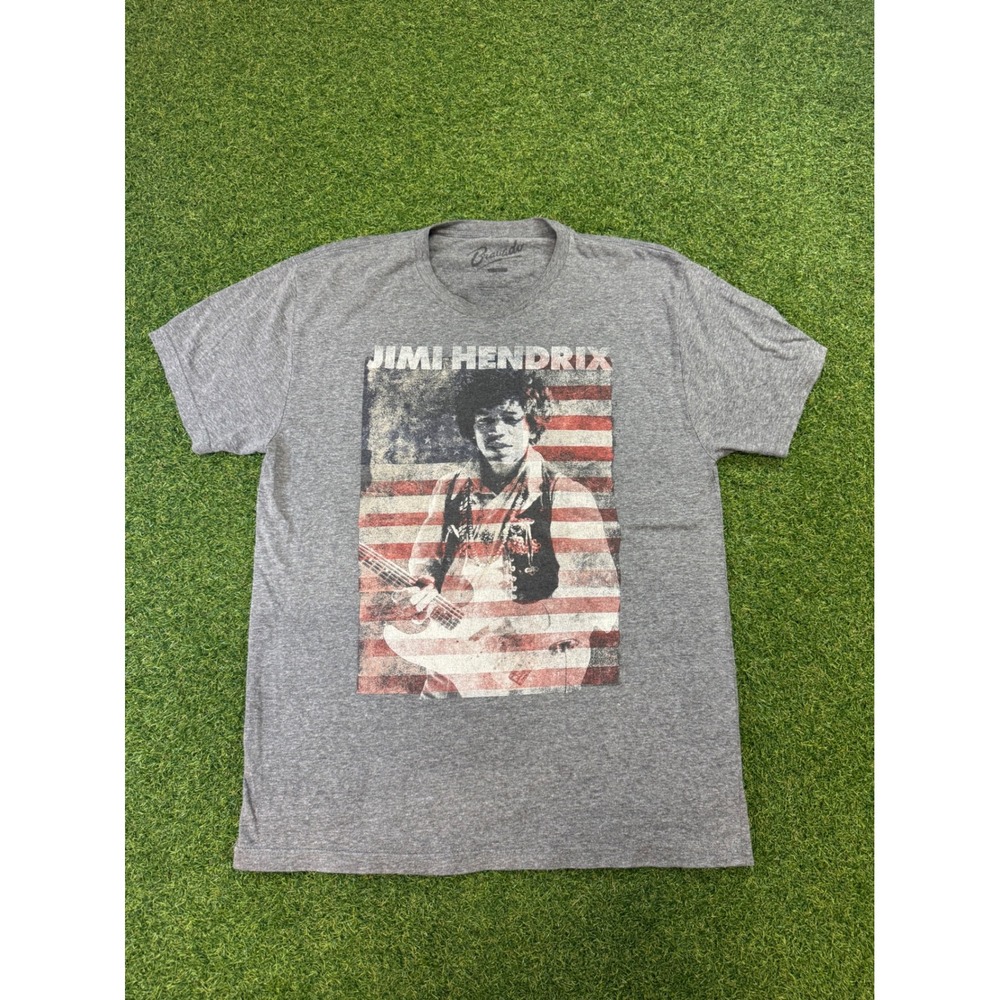 Bravado Jimi Hendrix Graphic T-Shirt Grey American Flag Rock Music Mens‎ XL